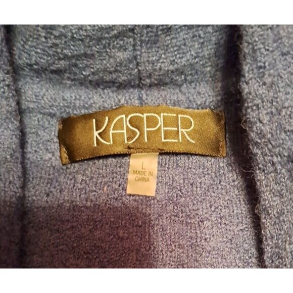 Kasper Boiled Wool Cardigan Jacket Blue Fringe Drape Open Front Size L - Picture 8 of 11